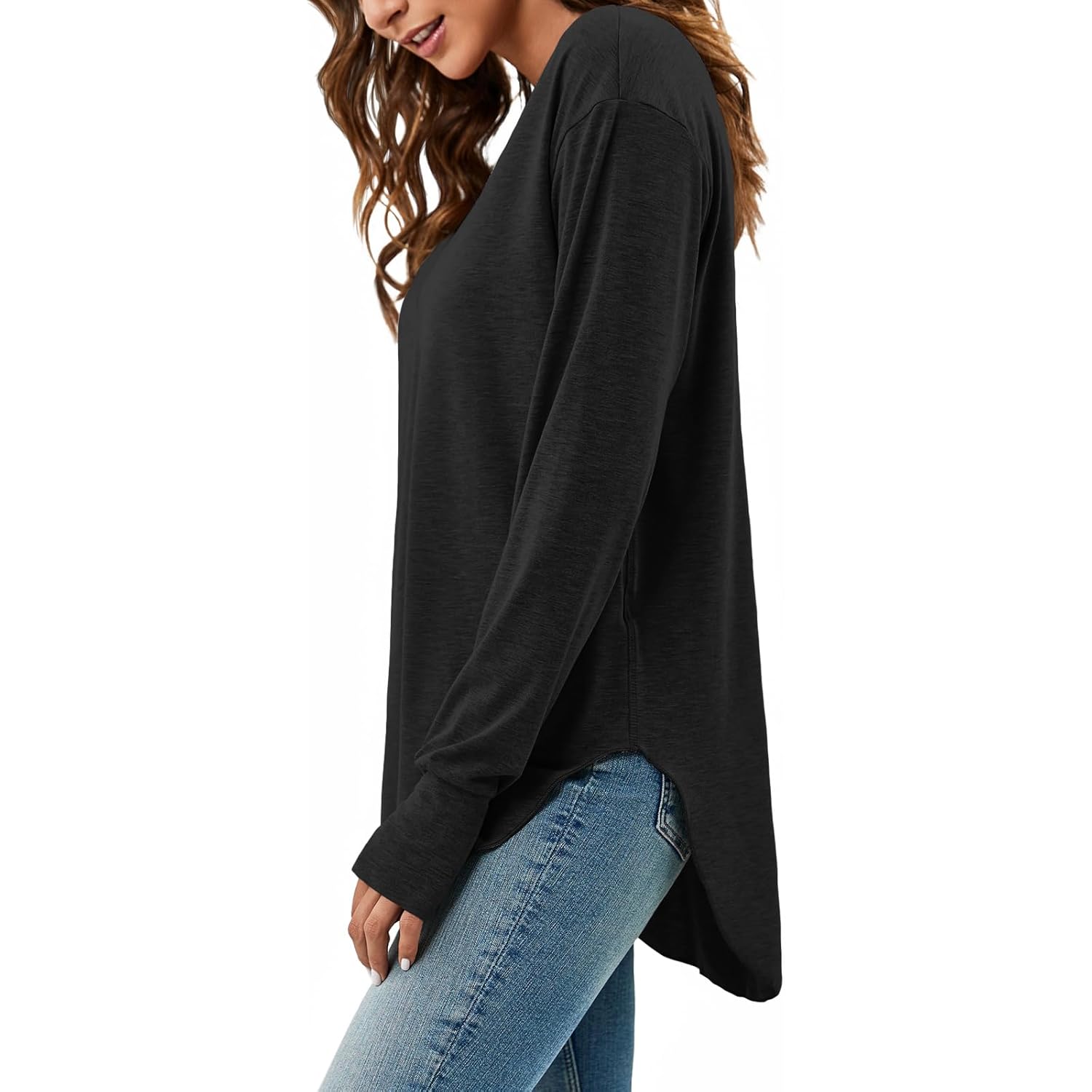 Women's Deep V-Neck Tunic Top Black