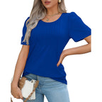 OFEEFAN Womens T Shirts Short Sleeve Pleated Dressy Casual Scooped Neck Summer Tops Blouses
