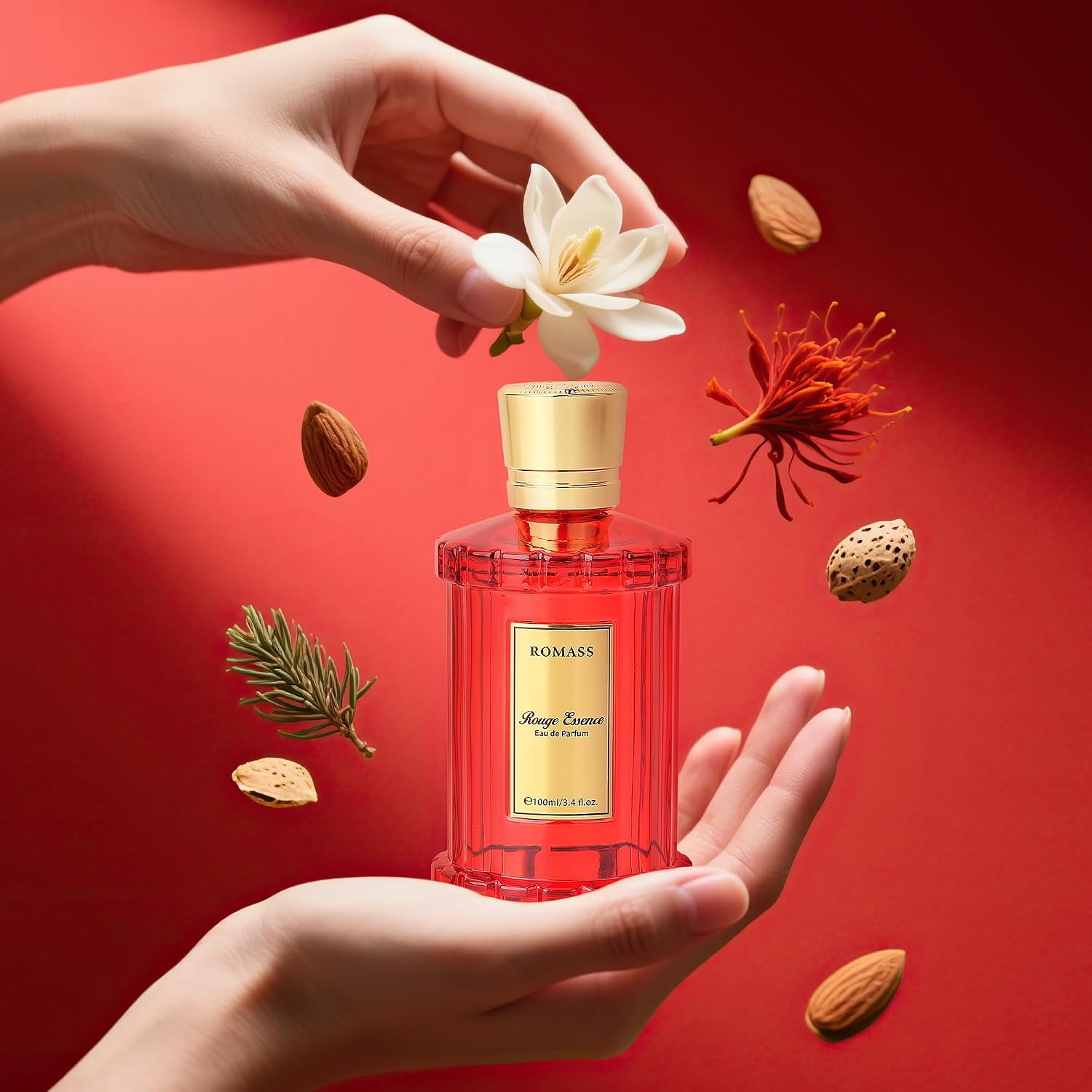 Rouge Essence Luxe Eau De Perfume - 8+ Hours Long-Lasting Fragrance with Vibrant Saffron, Warm Amber, Woody Accords & Creamy Almond Notes100ml