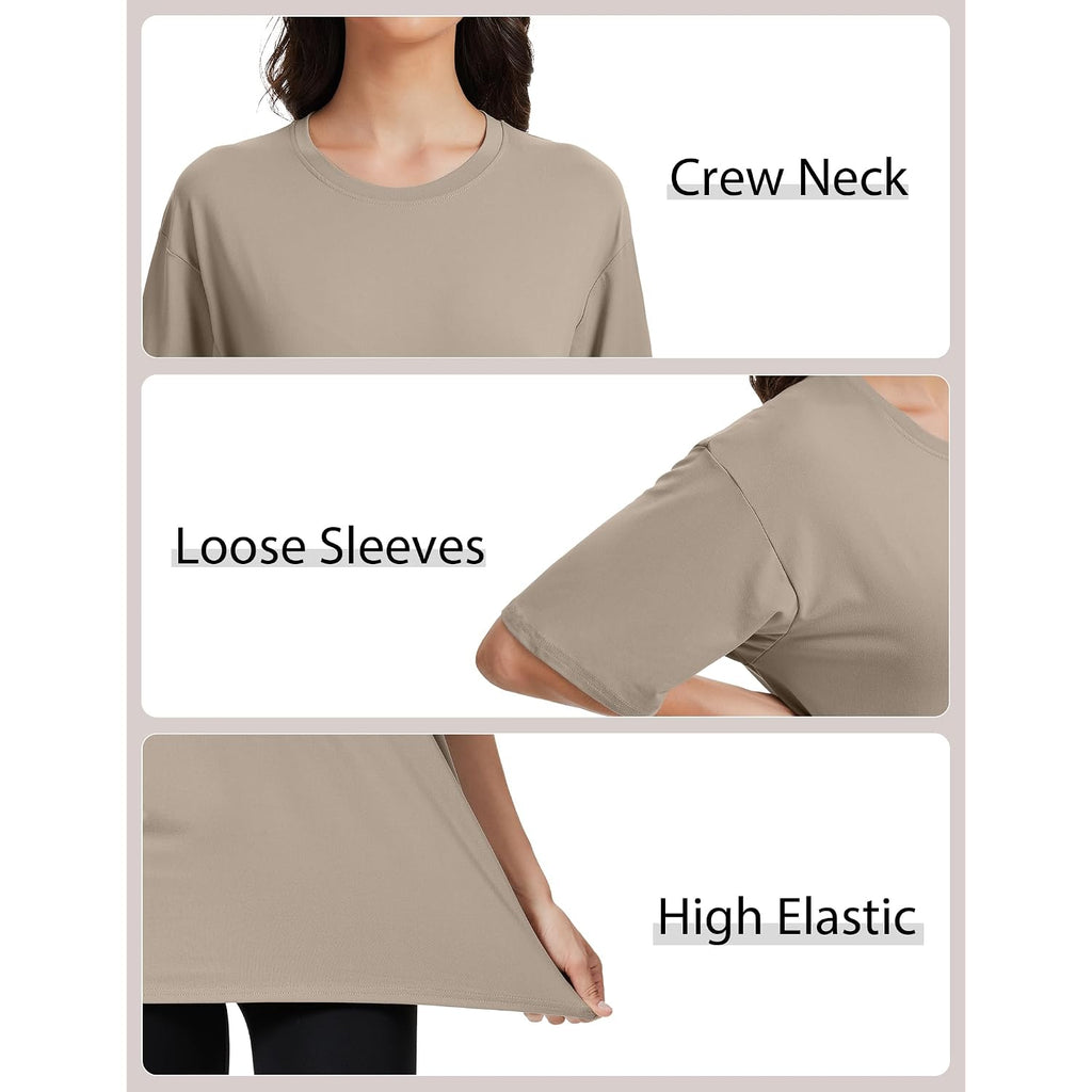 Kinglaman 5 Pack Womens Oversized T Shirts Crew Neck Loose Fit Short Sleeve Tshirts Summer Workout Plus Size Tee Tops