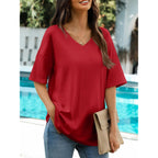 Women's Oversized V-Neck Tunic Top Red