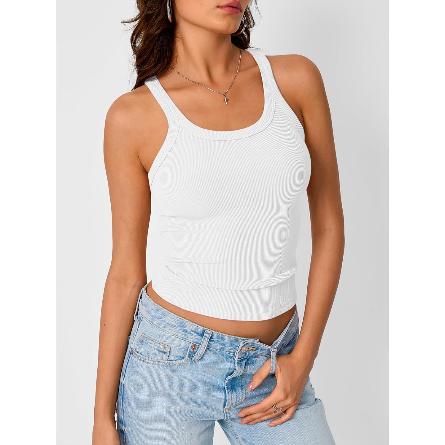 Women's Ribbed Workout Crop Tank Top White