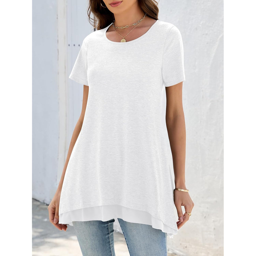 Women's Layered Chiffon Hem Tunic Top White