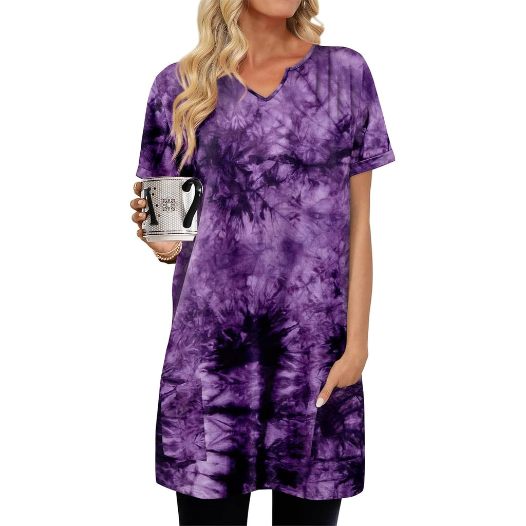 Women's Pocket Tunic Tunic Top Tie Dye Purple