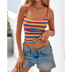 PRETTYGARDEN Women Summer Crop Tops Sleeveless Spaghetti Strap Tank Striped Cami Knit Y2K Clothes Slim Fit Spring Shirts