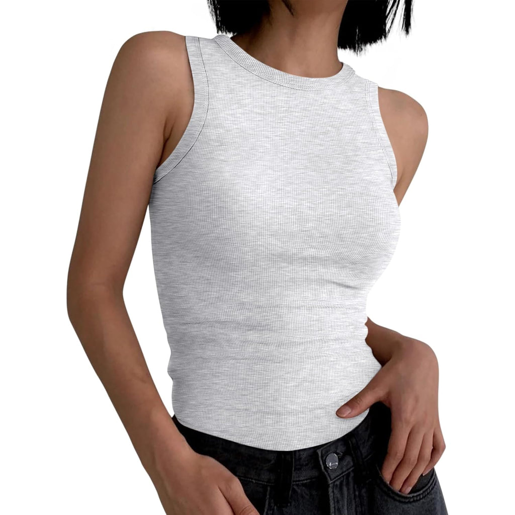 ANRABESS Womens Sleeveless High Neck Tank Tops Fashion Summer Casual Basic Slim Fit Ribbed Racerback Top Shirt Clothes