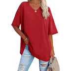 Women's Oversized V-Neck Tunic Top Red