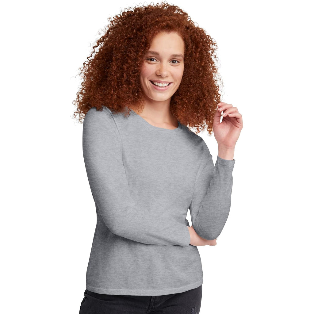 Hanes Women's Originals Long Sleeve Cotton T-Shirt, Lightweight Crewneck Tee, Modern Fit