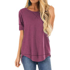 Women's Side Split Tunic Top Crewneck Red