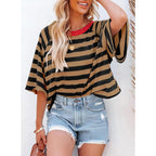 Dokotoo Tops for Women Striped 2026 Fashion T Shirts for Women Color Block Crewneck Design Loose Basic Tee