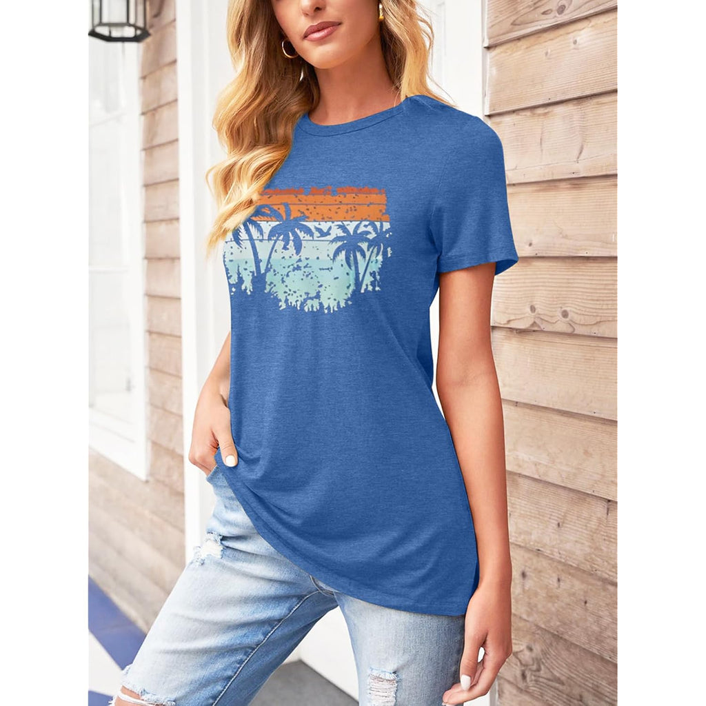 TAKEYAL Women Los Angeles Graphic T Shirts California Letter Print Short Sleeve Tee Loose Casual Tops
