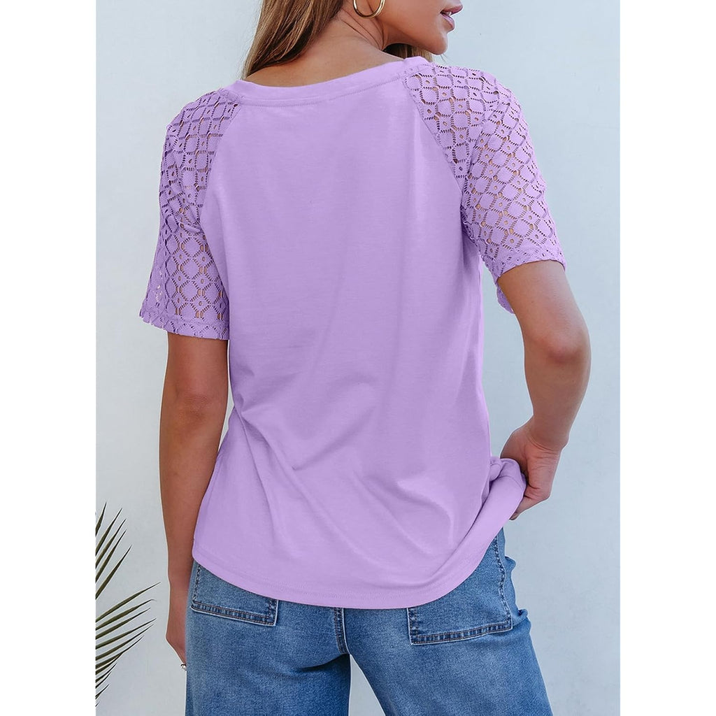 Dokotoo Womens Summer Short Sleeve Shirts Dressy Lace Tops 2026 Casual T-Shirts Cute Work Outfits Blouses