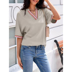 Women's Oversized V-Neck Tunic Top Khaki