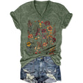 Women's T-Shirts V-Neck Boho Flowers Wildflowers Graphic Tees Shirts Cute Casual Summer Tops Short Sleeve T Shirt