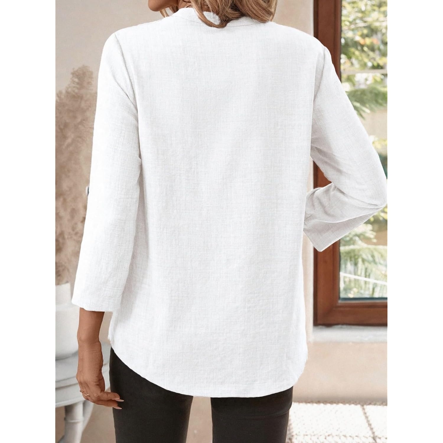 Women's Roll-Up Sleeve Tunic Top White