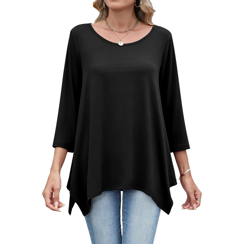 Women's Loose Fit Crew Neck Tunic Top Black