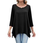 Women's Loose Fit Crew Neck Tunic Top Black