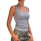 SUUKSESS Womens Padded Cotton Ribbed Tank Tops Square Neck Racerback Basic Tops