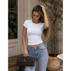 Zeagoo Women Crewneck Slim Fitted Short Sleeve T Shirts Cute Stretchy Bodycon Basic Tee Tops