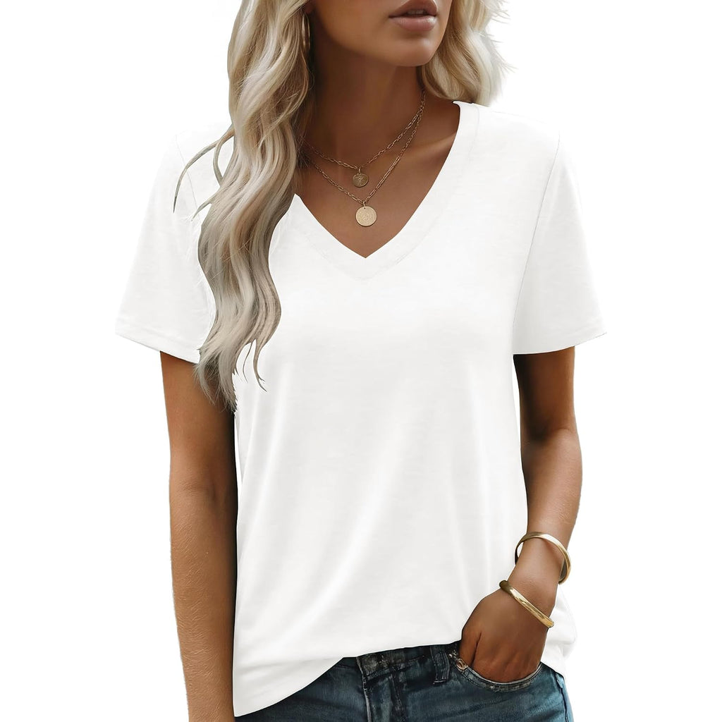 Zeagoo Womens Tops Summer Casual Short Sleeve Tshirts Business Basic Spring V-Neck Shirts Outfits S-3XL