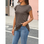 AUTOMET Womens Cap Sleeve Shirts Summer Soft Business Casual Tops for Work Tees