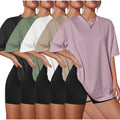 Kinglaman 5 Pack Womens Oversized T Shirts Crew Neck Loose Fit Short Sleeve Tshirts Summer Workout Plus Size Tee Tops