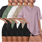 Kinglaman 5 Pack Womens Oversized T Shirts Crew Neck Loose Fit Short Sleeve Tshirts Summer Workout Plus Size Tee Tops
