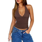 REORIA Womens Halter Tank Tops Double Lined Basic Cami Shirts Sexy Backless Y2K Trendy Going Out Tops