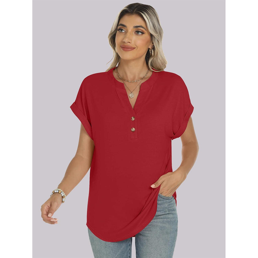 ANRABESS Womens Short Sleeve Henley Tops V Neck Dressy Casual Blouses Summer Trendy Tee Shirts 2026 Vacation Fashion Clothes