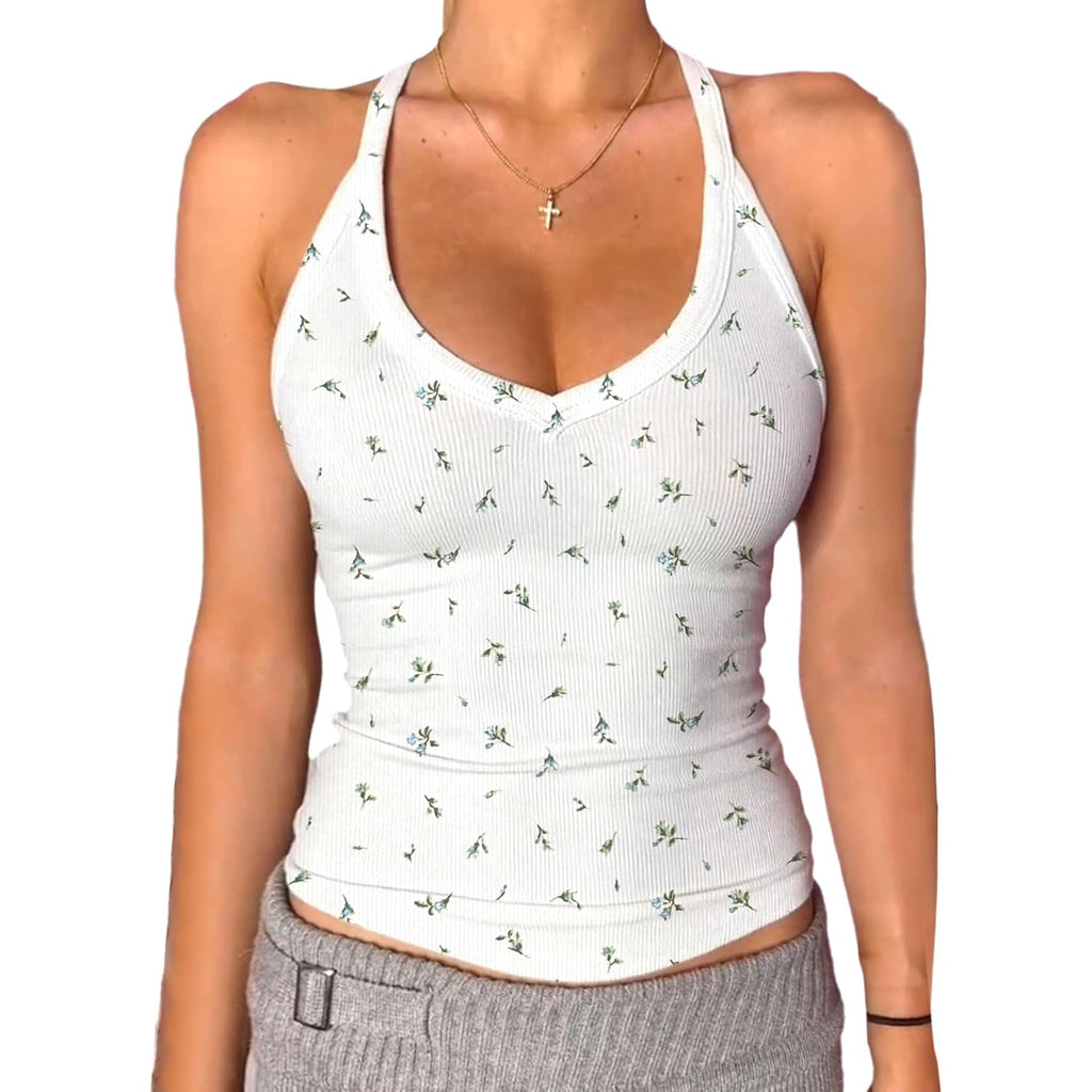Women's Padded Racerback Tank Top Blue Rosebud