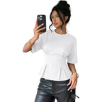 Dokotoo Womens Peplum Tops Summer Babydoll Short Sleeve T Shirts Casual Dressy Going Out Fashion Trendy Y2K Clothes
