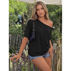 Trendy Queen Womens Off the Shoulder Tops Oversized Summer Spring T-Shirts 2026