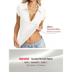 Eachyes Womens Polo Shirts Short Sleeve V Neck Tops Tight Collared Summer Tee Button Down Business Casual Clothes 2026