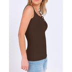 Women's Ribbed Henley Tank Top Coffee