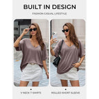 UNCLECAT Women's V Neck Oversized T-Shirts Summer Short Sleeve Shirts Loose Casual Tops Tee