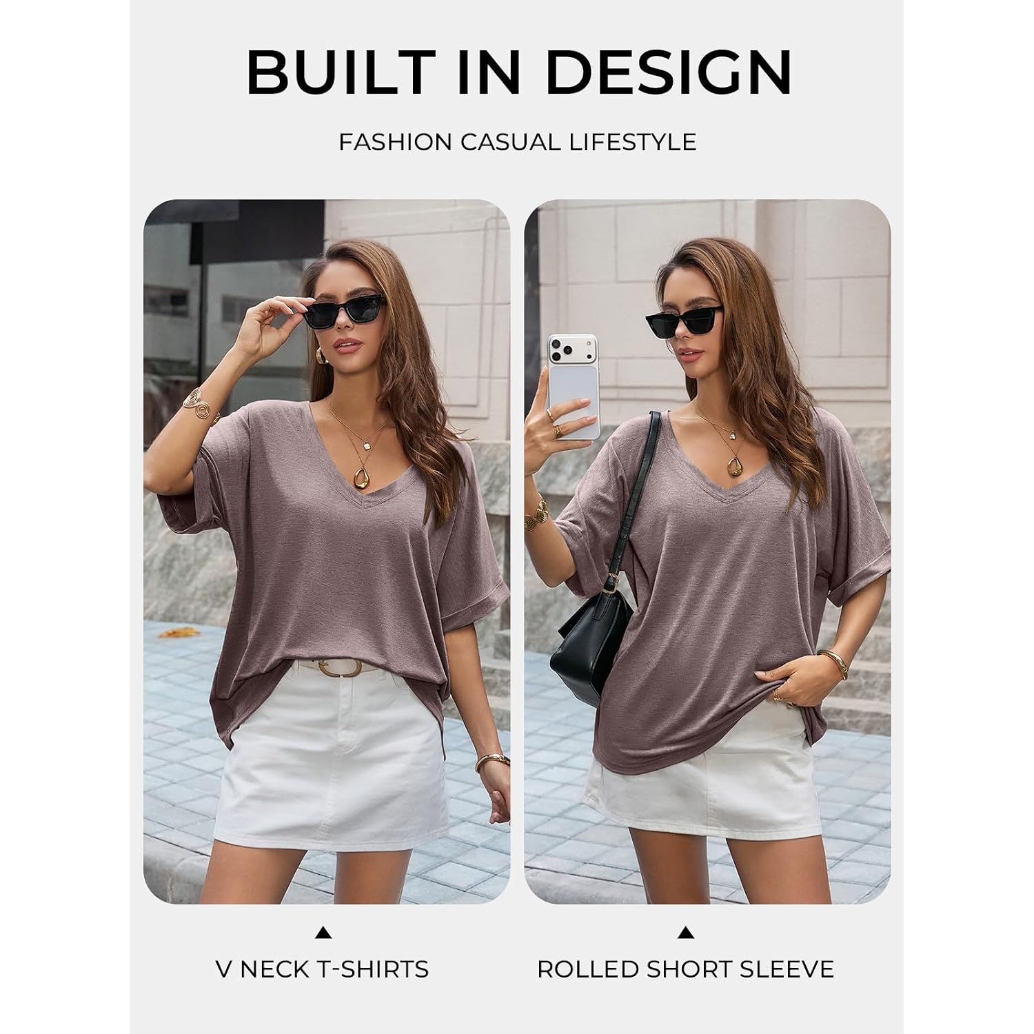 UNCLECAT Women's V Neck Oversized T-Shirts Summer Short Sleeve Shirts Loose Casual Tops Tee