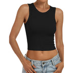 ANRABESS Womens Crop Tank Tops High Neck Sleeveless Ribbed Knit Slim Fit Shirts 2026 Summer Casual Basic Workout Clothes