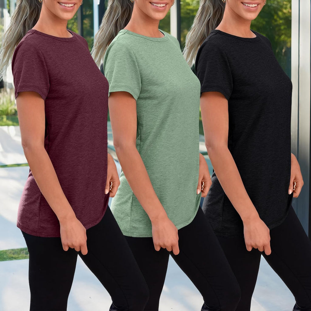 SUNBS Womens 3 Pack T-Shirts Short Sleeve Summer Tops Fashion Basic Tees Comfy Casual Vacation Outfits Workout Clothes 2026