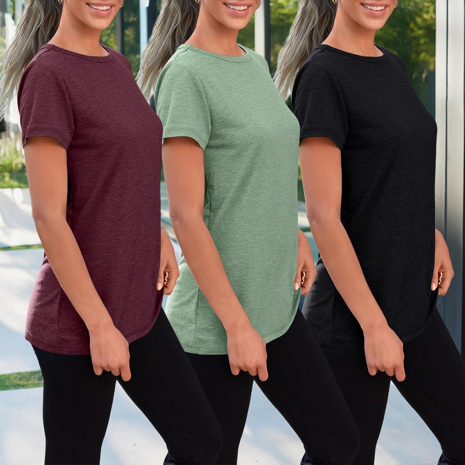 SUNBS Womens 3 Pack T-Shirts Short Sleeve Summer Tops Fashion Basic Tees Comfy Casual Vacation Outfits Workout Clothes 2026