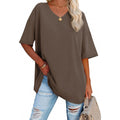 Women's Oversized V-Neck Tunic Top Light Brown
