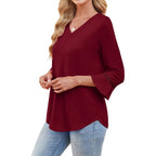 WIHOLL Womens Blouses Dressy Casual 3/4 Length Sleeve Tops Lace Trendy 2026 Spring Summer V Neck Shirts Vacation Outfits