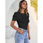 ANRABESS Women Puff Short Sleeve Crewneck Dressy Casual Tops Summer Fitted Ribbed Knit Trendy Work Shirts 2026 Spring Clothes