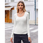 Zeagoo Women's Long Sleeve Scoop Neck Shirts Casual Slim Fit Rib Knit Tops Summer Fall Basic Business Work Tee