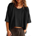 Tankaneo Womens Oversized T-Shirts Cropped Summer Casual Short Sleeve Loose Fit Tee Tops