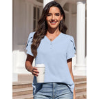 Women's Button Front Chiffon Tunic Top Light Blue