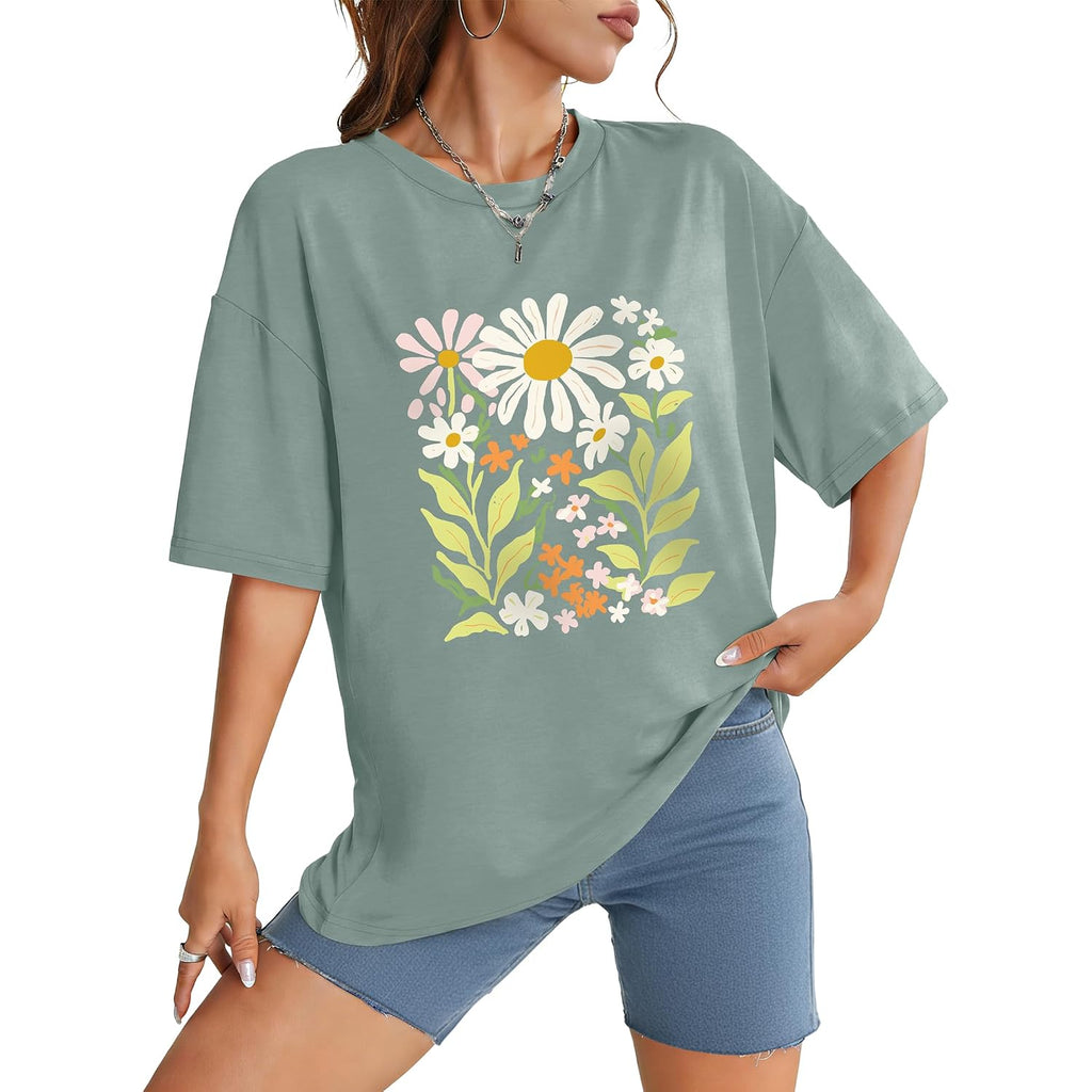 WIHOLL Oversized Tshirts for Women Summer Crew Neck Short Sleeve Graphic Tees Casual Loose Fit Workout Tops 2026