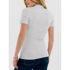ANRABESS Women's Mock Neck Tops, Short Sleeve Fitted Tee, Soft Comfy Ribbed Tshirts, Summer Going Out Outfits for Daily& Work