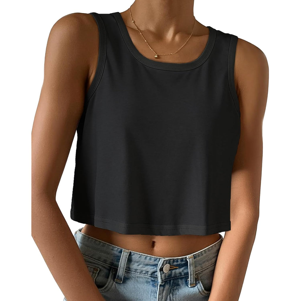 Women's Loose Fit Crop Tank Top Black