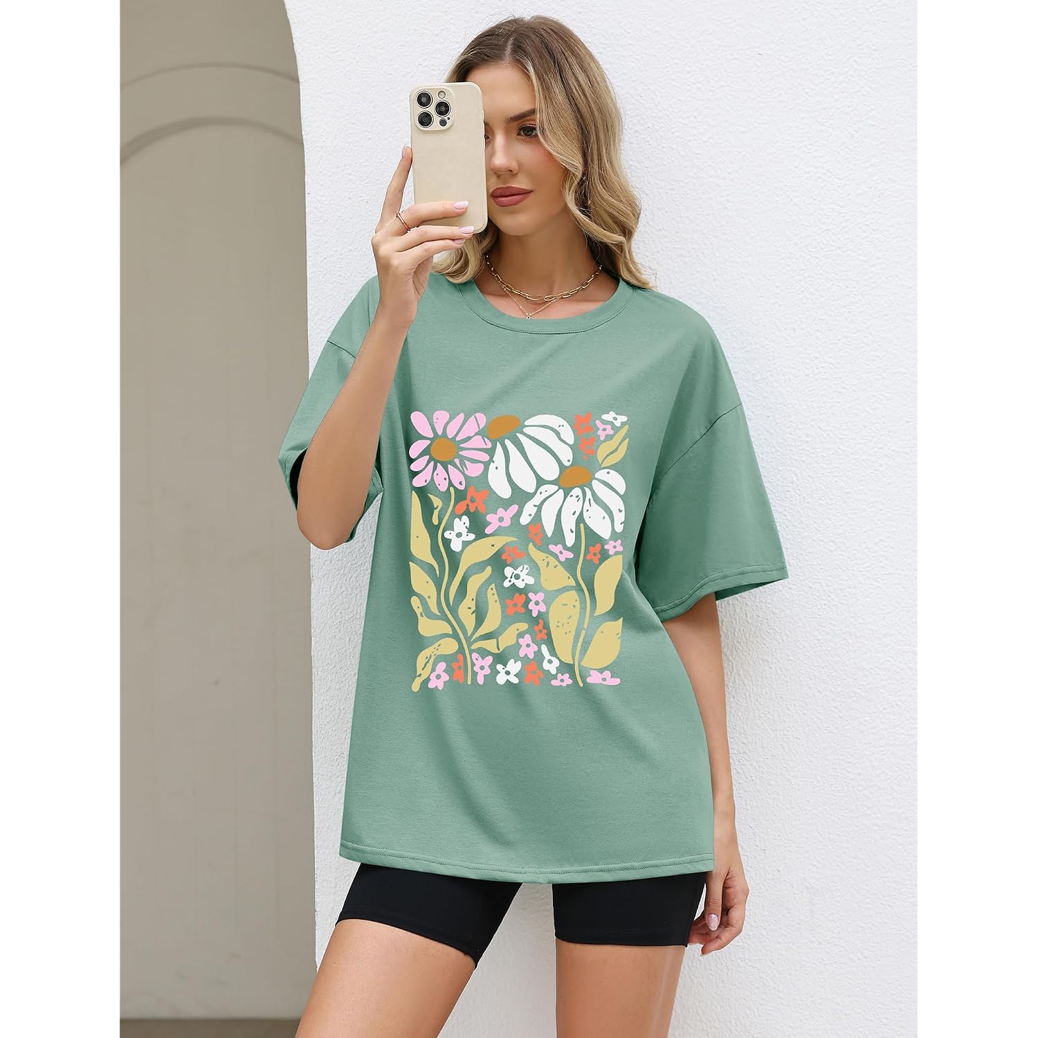 LOMON Oversized Graphic T Shirts for Women Short Sleeve Crewneck Summer Tops Loose Casual Basic Tees