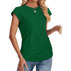 SAMPEEL Womens Summer Tops Trendy 2025 Ruched Cap Short Sleeve Tshirts Shirts Crew Neck T Shirts Fashion